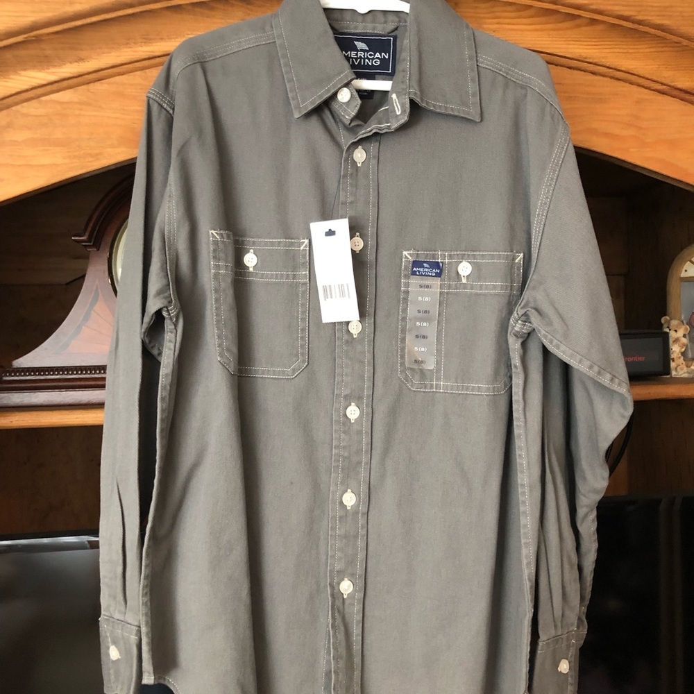 Boys Sz 8 Gray Button Down Shirt